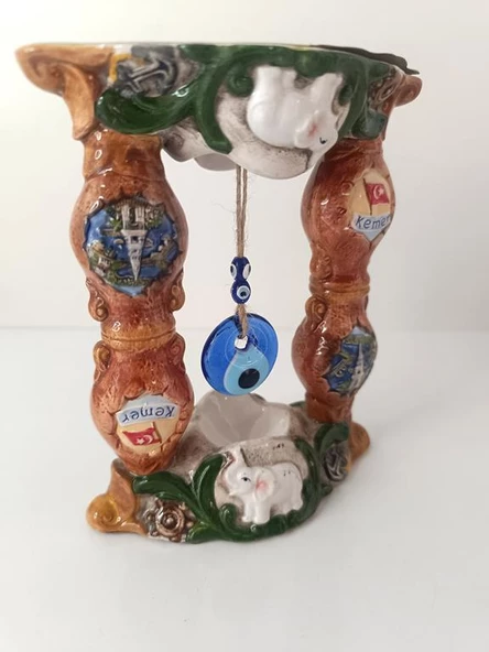 Biblo Nazar Boncuklu Kötü Göz Kovucu Fil Bayrak Masa Seramik Obje Biblo Dekor Seramik - Resim 3