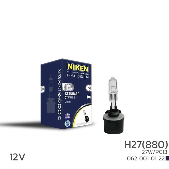 Niken 12V H27 Düz Soket 27W Halojen Ampul (880 PG13)