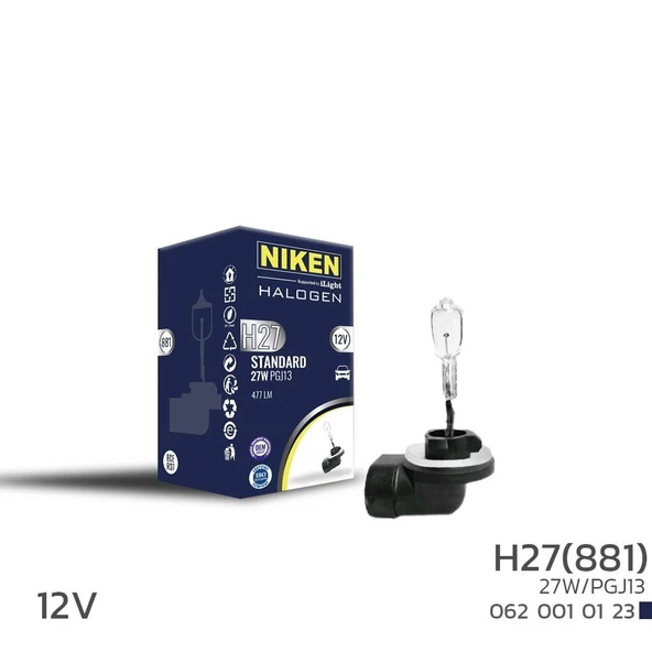 Niken 12V H27 Eğri Soket 27W Halojen Ampul (881 PGJ13)