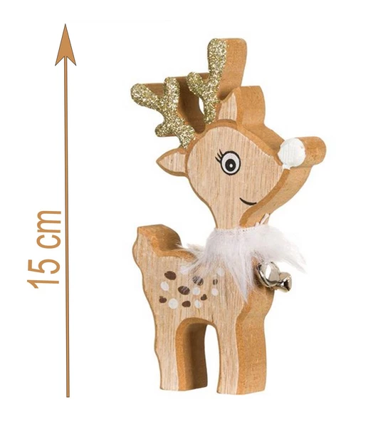Yılbaşı Süsü Dekoratif Çıngıraklı Ahşap Geyik Biblo Figür - 15 cm - 4