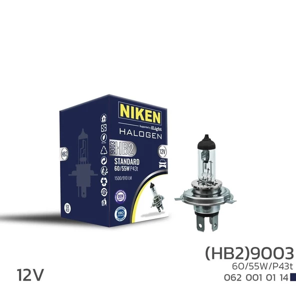 Niken 12V 9003 (HB2) 60W/55W Halojen Ampul P43T