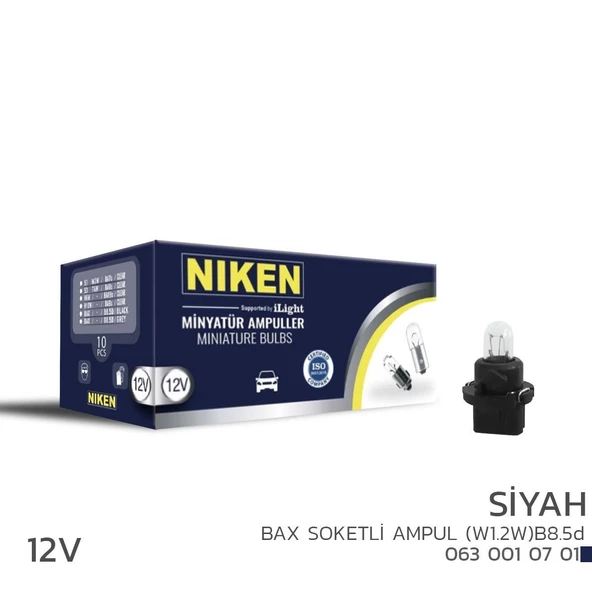 Niken 12V Bax Soketli Ampul (W1.2W)B8.5d Siyah 10’Lu