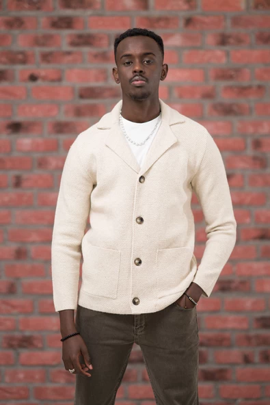 San&Fa Regular Fit Ceket Yaka Torba Cepli Örme Triko Hırka - 4