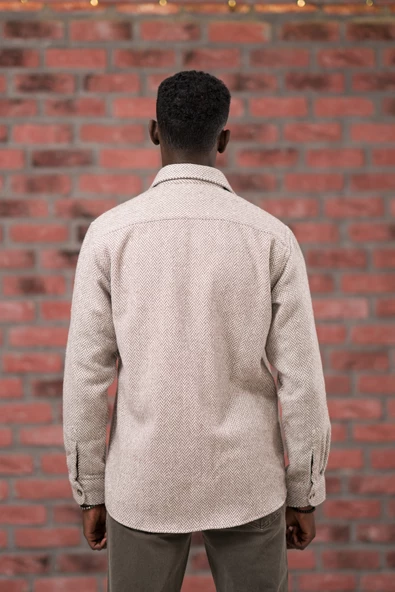 Modtime Oversize (Bol Kesim) Balıksırtı Desenli Çift Cepli Oduncu Gömlek - Resim 11