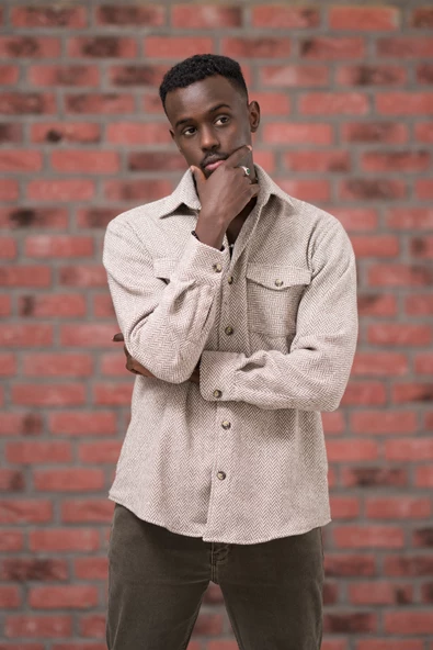 Modtime Oversize (Bol Kesim) Balıksırtı Desenli Çift Cepli Oduncu Gömlek - Resim 10