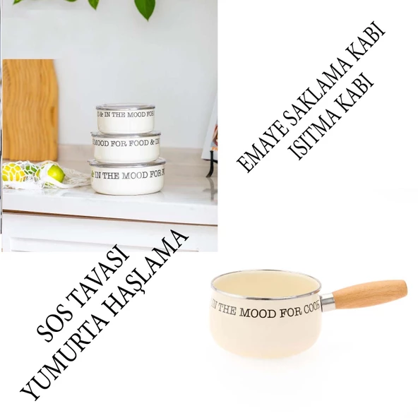 Emaye Sos Tavası 16 CM Ve Emaye 3lü Saklama Kabı