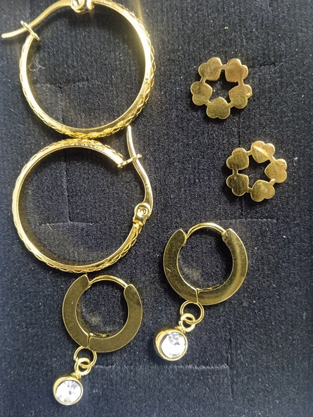 Paslanmaz Çelik Gold Küpe Seti - 2