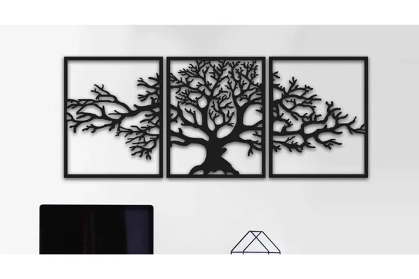 AĞAÇ DESENLİ 3 PARÇA DEKORATİF DUVAR SÜSÜ - 3