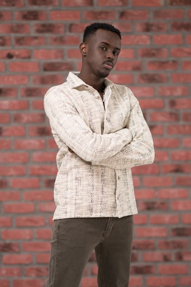 Brenzo Yarı Oversize (Hafif Bol) Kalın Çizgili Oduncu Gömlek BRZ0322 - Resim 4