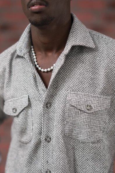 Modtime Oversize (Bol Kesim) Balıksırtı Desenli Çift Cepli Oduncu Gömlek - Resim 6