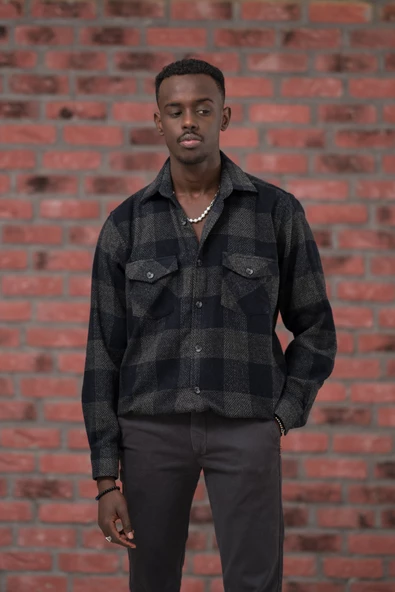 Modtime Oversize (Bol Kesim) Ekoseli Çift Cepli Oduncu Gömlek - Resim 3