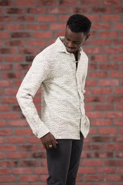 Brenzo Yarı Oversize (Hafif Bol) Desenli Oduncu Gömlek - Resim 3