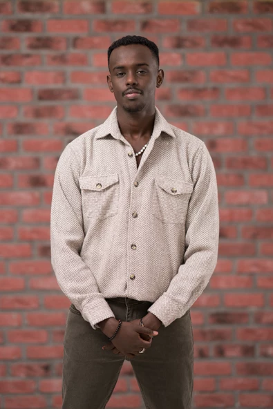 Modtime Oversize (Bol Kesim) Balıksırtı Desenli Çift Cepli Oduncu Gömlek - Resim 7