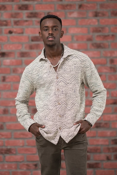 Brenzo Yarı Oversize (Hafif Bol) Desenli Oduncu Gömlek - Resim 7