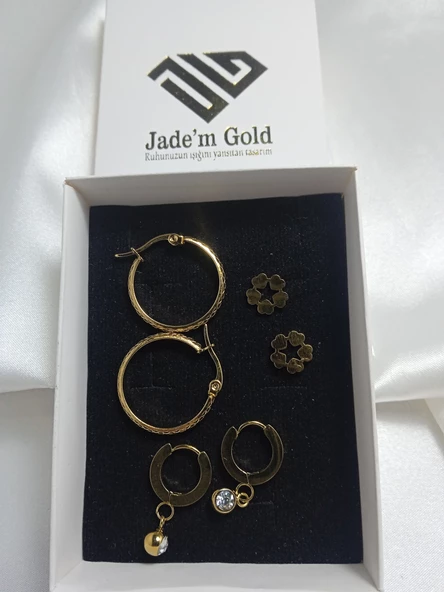 Paslanmaz Çelik Gold Küpe Seti - 3