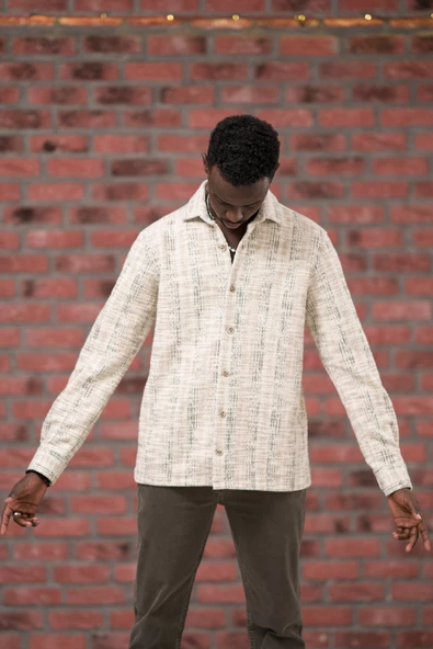 Brenzo Yarı Oversize (Hafif Bol) Kalın Çizgili Oduncu Gömlek BRZ0322 - Resim 2