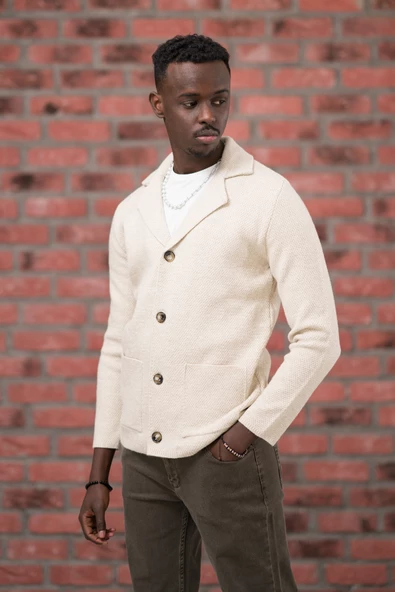 San&Fa Regular Fit Ceket Yaka Torba Cepli Örme Triko Hırka - 3