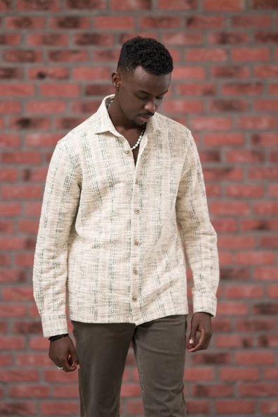 Brenzo Yarı Oversize (Hafif Bol) Kalın Çizgili Oduncu Gömlek BRZ0322 - Resim 3