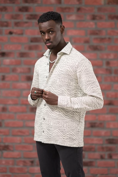 Brenzo Yarı Oversize (Hafif Bol) Desenli Oduncu Gömlek - Resim 4