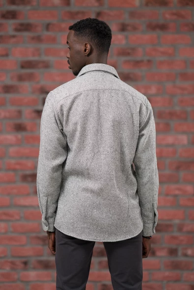 Modtime Oversize (Bol Kesim) Balıksırtı Desenli Çift Cepli Oduncu Gömlek - Resim 5