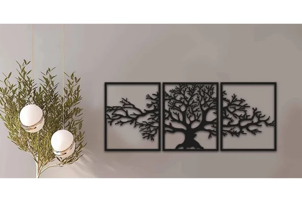 AĞAÇ DESENLİ 3 PARÇA DEKORATİF DUVAR SÜSÜ - 2