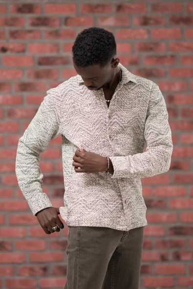 Brenzo Yarı Oversize (Hafif Bol) Desenli Oduncu Gömlek - Resim 9