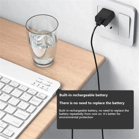 Lenovo Tablet M9 ZAC40070TR 9" Uyumlu Kablosuz Bluetooth Şarj Edilebilir Klavye Mouse Seti - Beyaz - 6