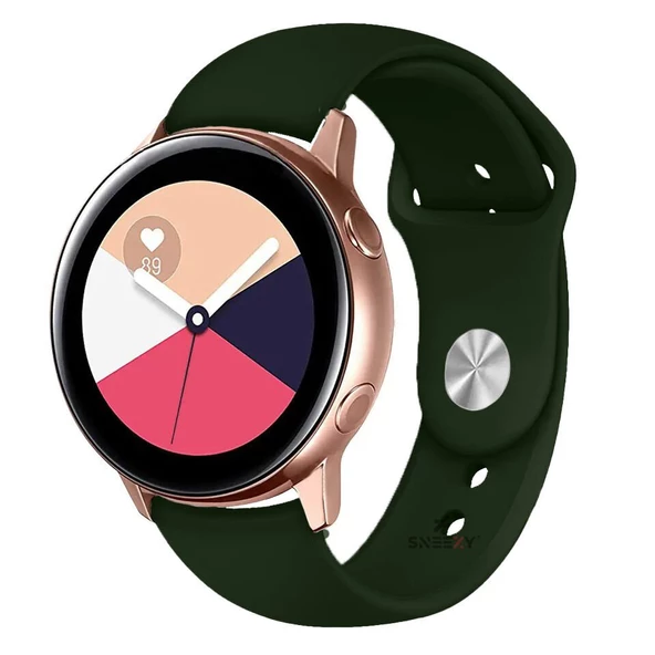 Samsung Galaxy Watch Active Active 2 44mm-40mm Uyumlu 20mm PureLux Soft Silikon Kordon  Koyu Yeşil