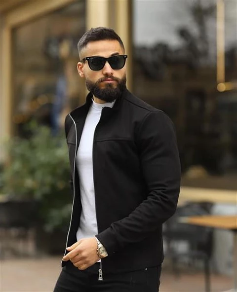 Erkek Slim Fit Siyah Süet Fermuarlı Ceket 6954