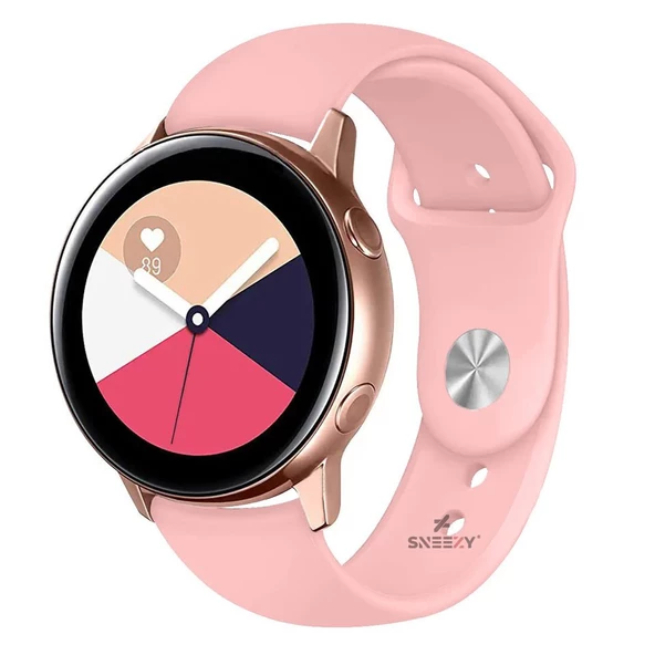 Samsung Galaxy Watch Active Active 2 44mm-40mm Uyumlu 20mm PureLux Soft Silikon Kordon  Pembe