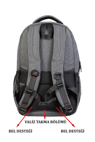 Gri Sportif Darbe Emici Su Geçirmez 13,3-14 inç Laptop Sırt Çantası - 4