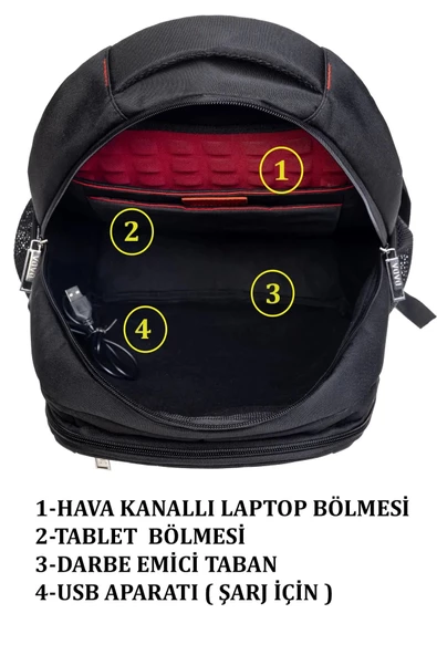 Siyah Sportif Darbe Emici Su Geçirmez 13,3-14 inç Laptop Sırt Çantası - 7