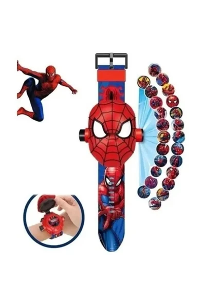 Spiderman Örümcek Adam Projeksiyonlu Saat 24 Farklı Karakteri Duvara Yansıtır