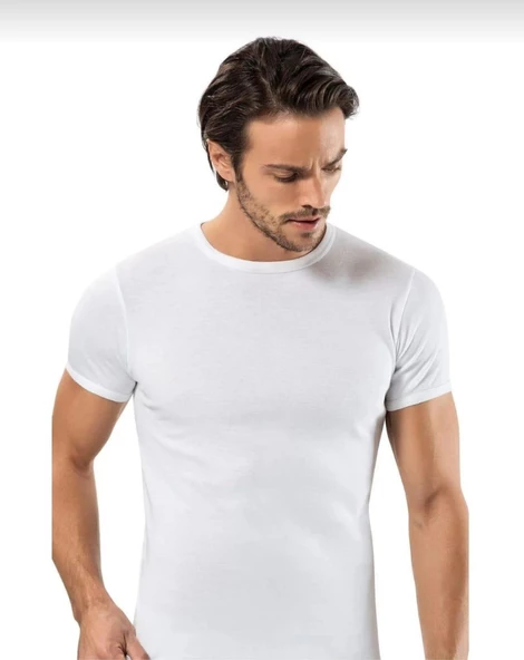 ERDEM 1197 ERKEK RİBANA KISA KOLLU SIFIR YAKA ATLET 3 ADET  BEYAZ 2XL