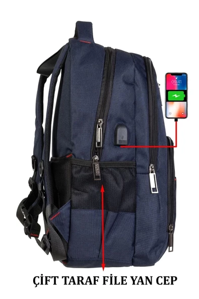 Lacivert Sportif Darbe Emici Su Geçirmez 13,3-14 inç Laptop Sırt Çantası - 7