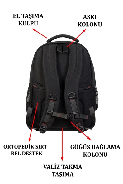 Siyah Sportif Darbe Emici Su Geçirmez 14-16 inç Laptop Sırt Çantası - 4