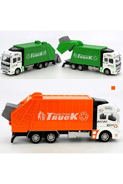 Çöp Kamyonu Oyuncak Metal Çöp Kamyonu Çek Bırak Özellikli TURUNCU 22 cm - 6