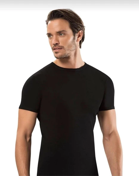 ERDEM 1197 ERKEK RİBANA KISA KOLLU SIFIR YAKA ATLET TEKLİ  SİYAH L