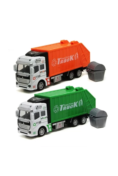 Çöp Kamyonu Oyuncak Metal Çöp Kamyonu Çek Bırak Özellikli TURUNCU 22 cm - 2