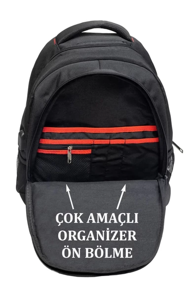 Siyah Sportif Darbe Emici Su Geçirmez 14-16 inç Laptop Sırt Çantası - 8