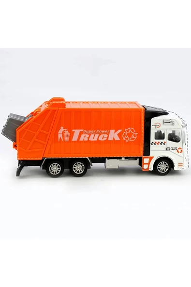 Çöp Kamyonu Oyuncak Metal Çöp Kamyonu Çek Bırak Özellikli TURUNCU 22 cm - 4