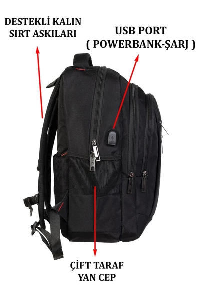 Siyah Sportif Darbe Emici Su Geçirmez 14-16 inç Laptop Sırt Çantası - 6
