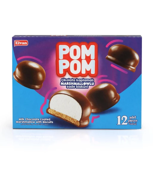 Elvan PomPom Sütlü Çikolata Kaplı Marshmallowlu Bisküvi 156 Gr. (1 Paket)