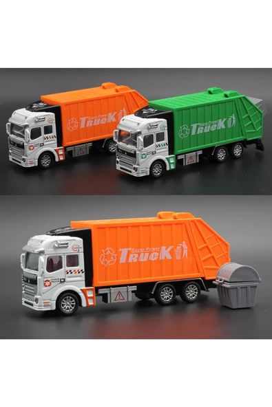 Çöp Kamyonu Oyuncak Metal Çöp Kamyonu Çek Bırak Özellikli TURUNCU 22 cm - 5