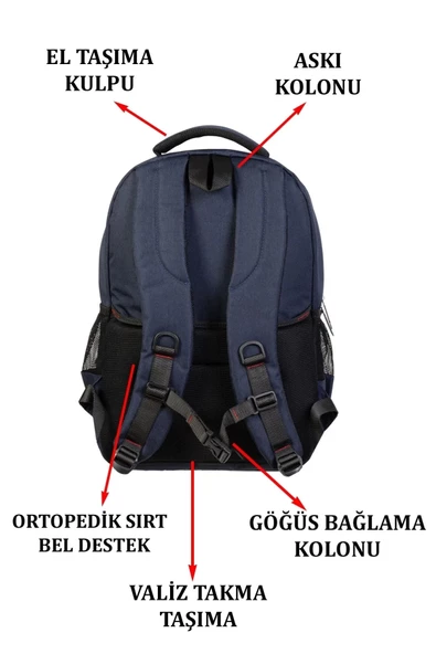 Lacivert Sportif Darbe Emici Su Geçirmez 14-16 inç Laptop Sırt Çantası - 3