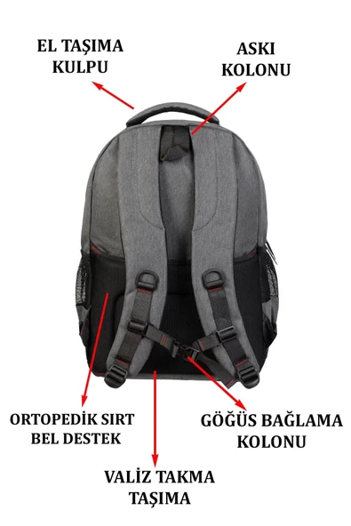 Gri Sportif Darbe Emici Su Geçirmez 14-16 inç Laptop Sırt Çantası - 3