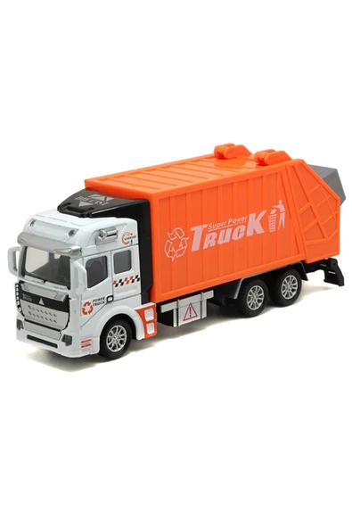 Çöp Kamyonu Oyuncak Metal Çöp Kamyonu Çek Bırak Özellikli TURUNCU 22 cm - 3