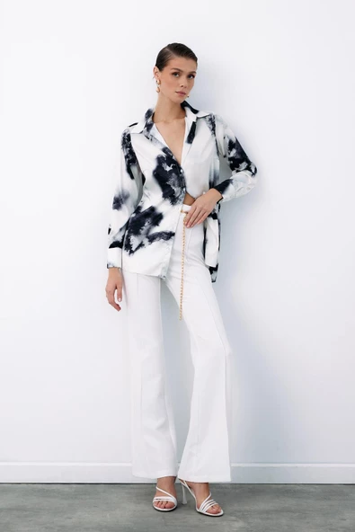 Desenli Geniş Klasik Gömlek - SİYAH - Resim 4