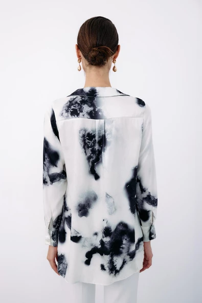 Desenli Geniş Klasik Gömlek - SİYAH - Resim 6