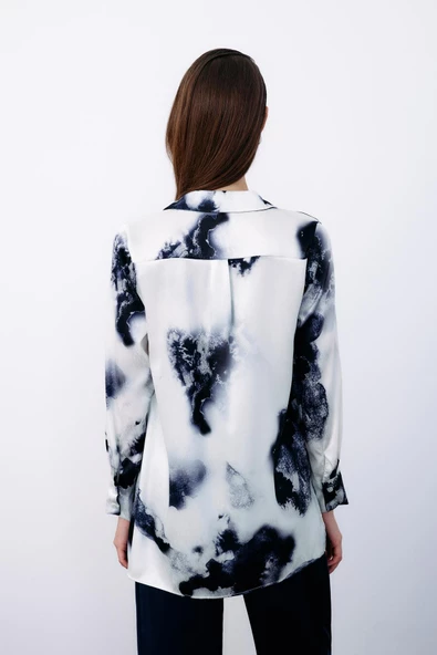 Desenli Geniş Klasik Gömlek - LACİVERT - Resim 6